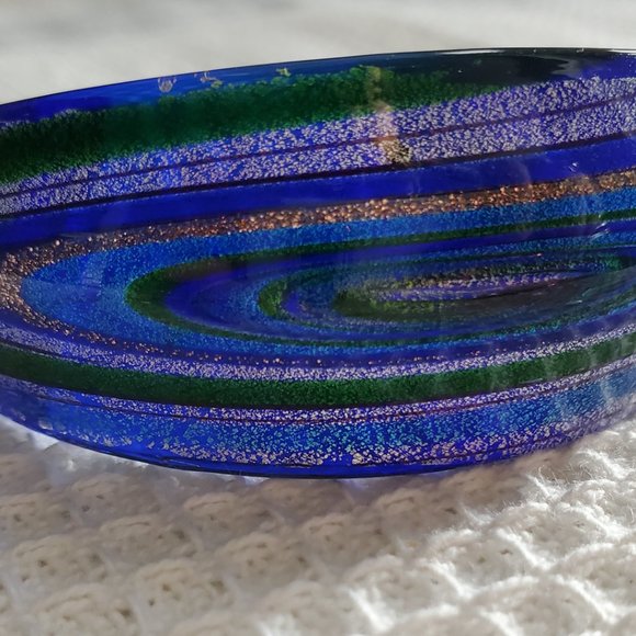 Dichroic Glass Cuff Bangle Cobalt Blue Metallic Shimmery Swirls Milky Way Design - Picture 6 of 6